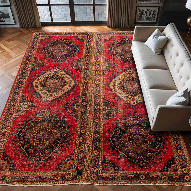 Alfombra Vintage Turca Anudada a Mano - 287 cm x 406 cm - K0073178
