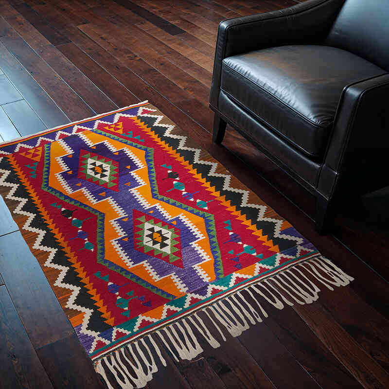 Vintage Turkish Kilim Rug - 3' 3" x 4' 3" (39" x 51") - K0073199