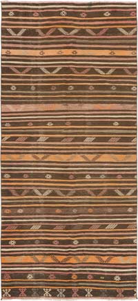 Vintage Turkish Kilim Rug - 5' 1" x 11' 4" (61" x 136")