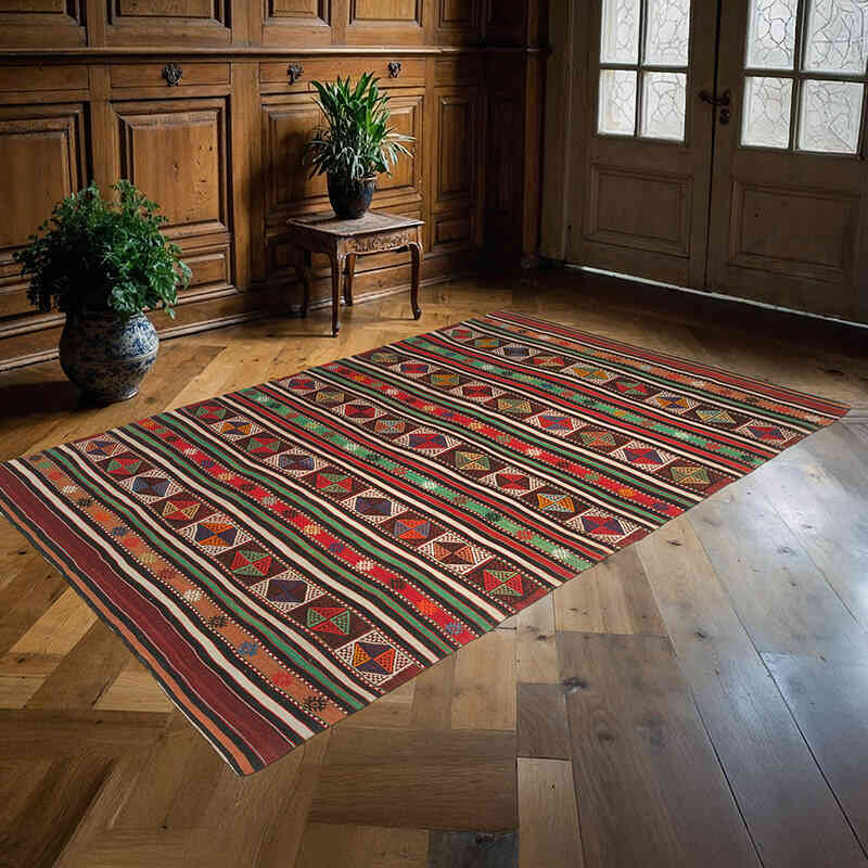 Vintage Anatolian Jijim Rug - 4' 8" x 7' 3" (56" x 87") - K0073256