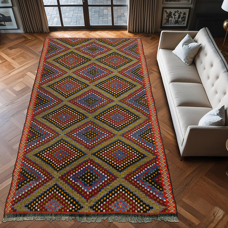 Vintage Anatolian Jijim Rug - 6' 5" x 12' 6" (77" x 150") - K0073284
