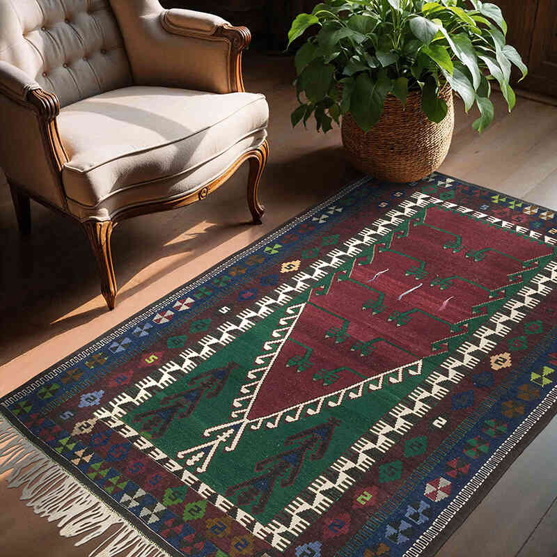 Vintage Turkish Kilim Rug - 4' 8" x 6' 3" (56" x 75") - K0073286