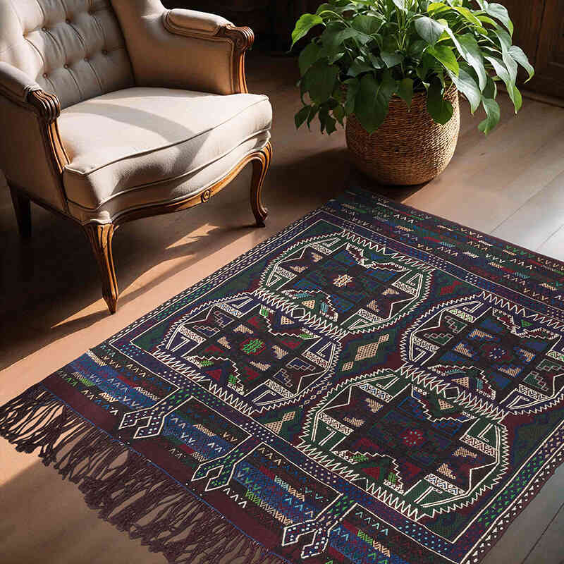 Vintage Anatolian Jijim Rug - 4' 7" x 5' 2" (55" x 62") - K0073296