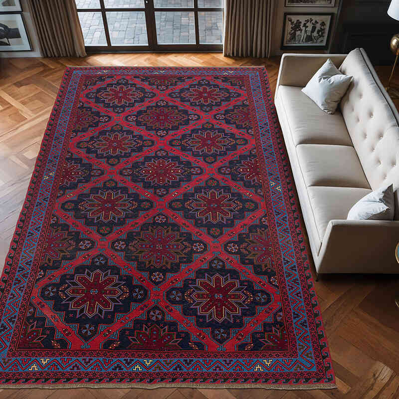Alfombra Soumak Vintage Caucásica - 225 cm x 390 cm - K0074030