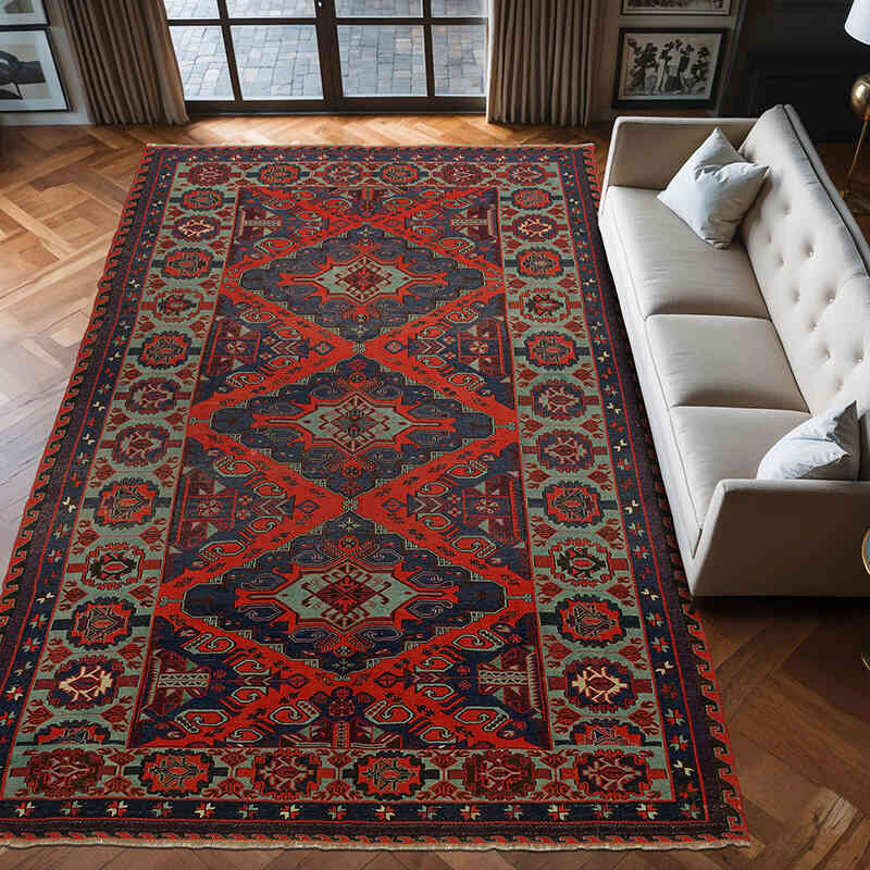 Mavi Vintage Kafkas Sumak Kilim - 228 cm x 384 cm - K0074034