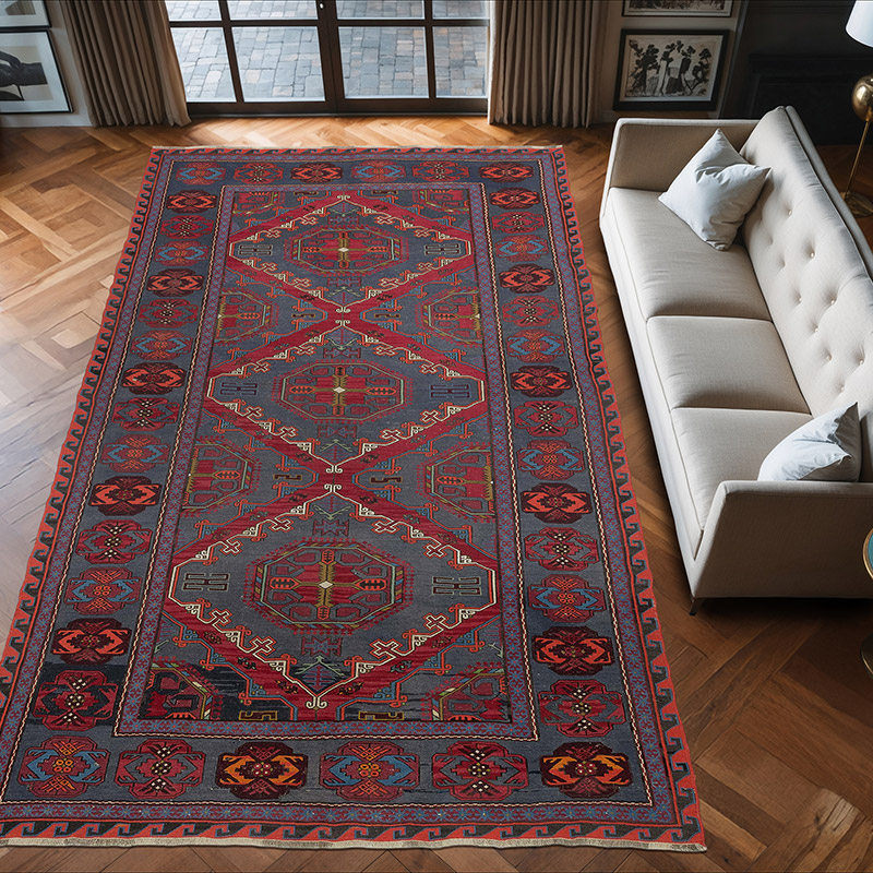 Alfombra Soumak Vintage Caucásica - 215 cm x 380 cm - K0074037