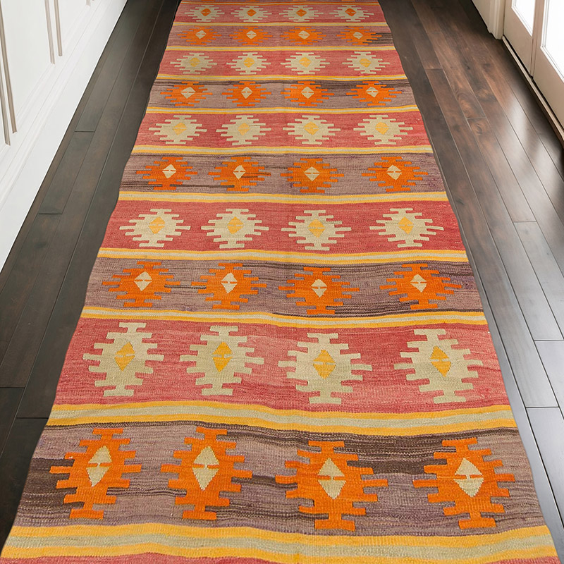 Vintage Afyon Kilim Rug - 3' 11" x 9' 10" (47" x 118") - K0074130