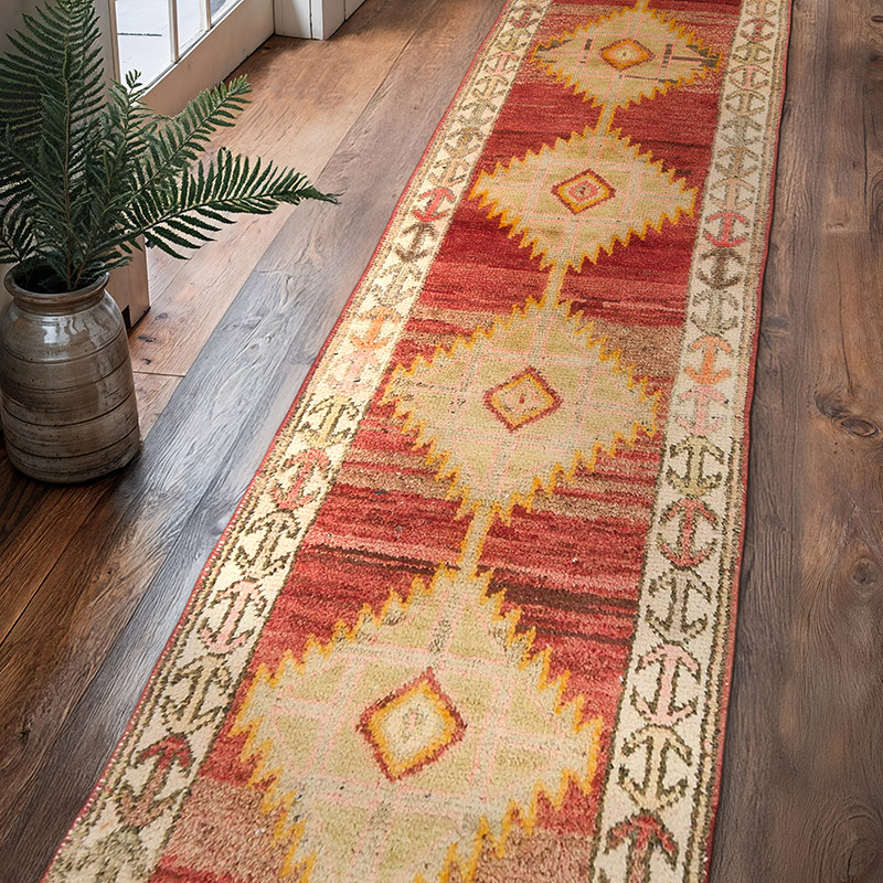 Alfombra Vintage de pasillo - 88 cm x 383 cm - K0074625