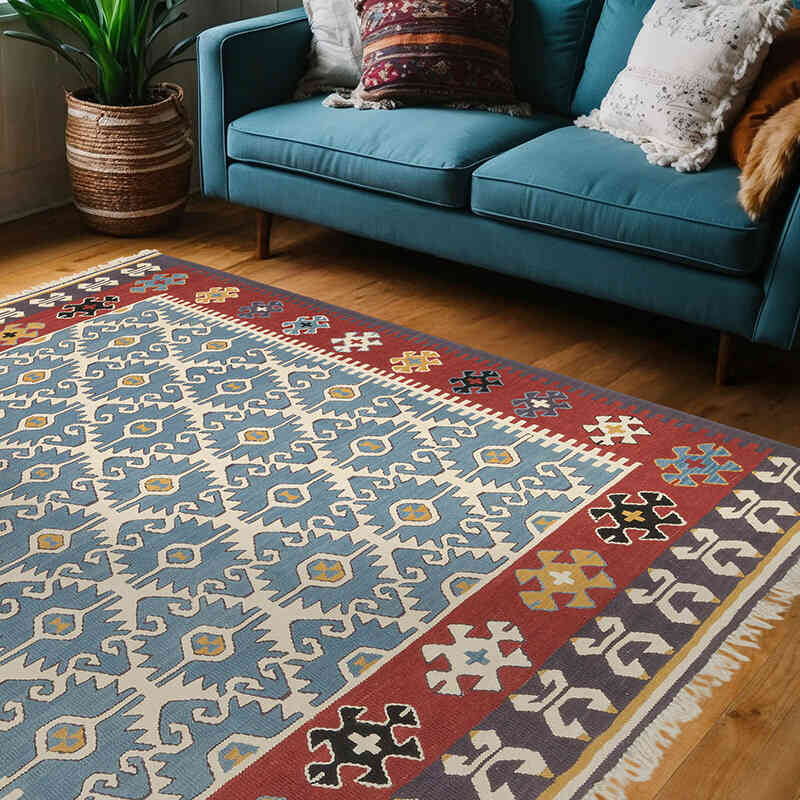 New Handwoven Turkish Kilim Rug - 7' 1" x 7' 3" (85" x 87") - K0075156