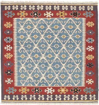 New Handwoven Turkish Kilim Rug - 7' 1" x 7' 3" (85" x 87")