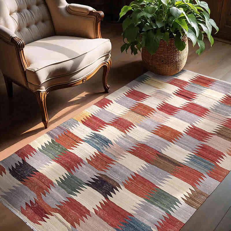 New Hand-Woven Kilim Rug - 4' 9" x 6' 6" (57" x 78") - K0075492