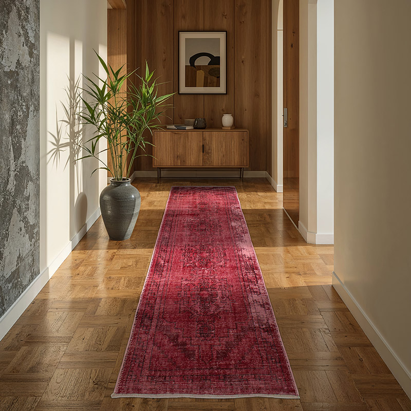 Boyalı El Dokuma Vintage Halı Yolluk - 90 cm x 280 cm - K0076506