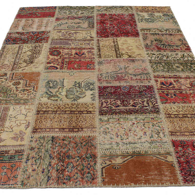 Patchwork Hand-Knotted Turkish Rug - 5' 6" x 7' 10" (66" x 94") - K0076515