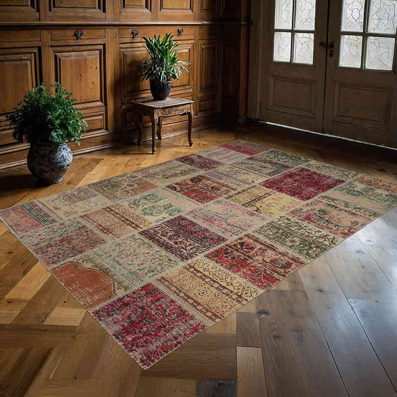 Patchwork Hand-Knotted Turkish Rug - 5' 6" x 7' 10" (66" x 94") - K0076515