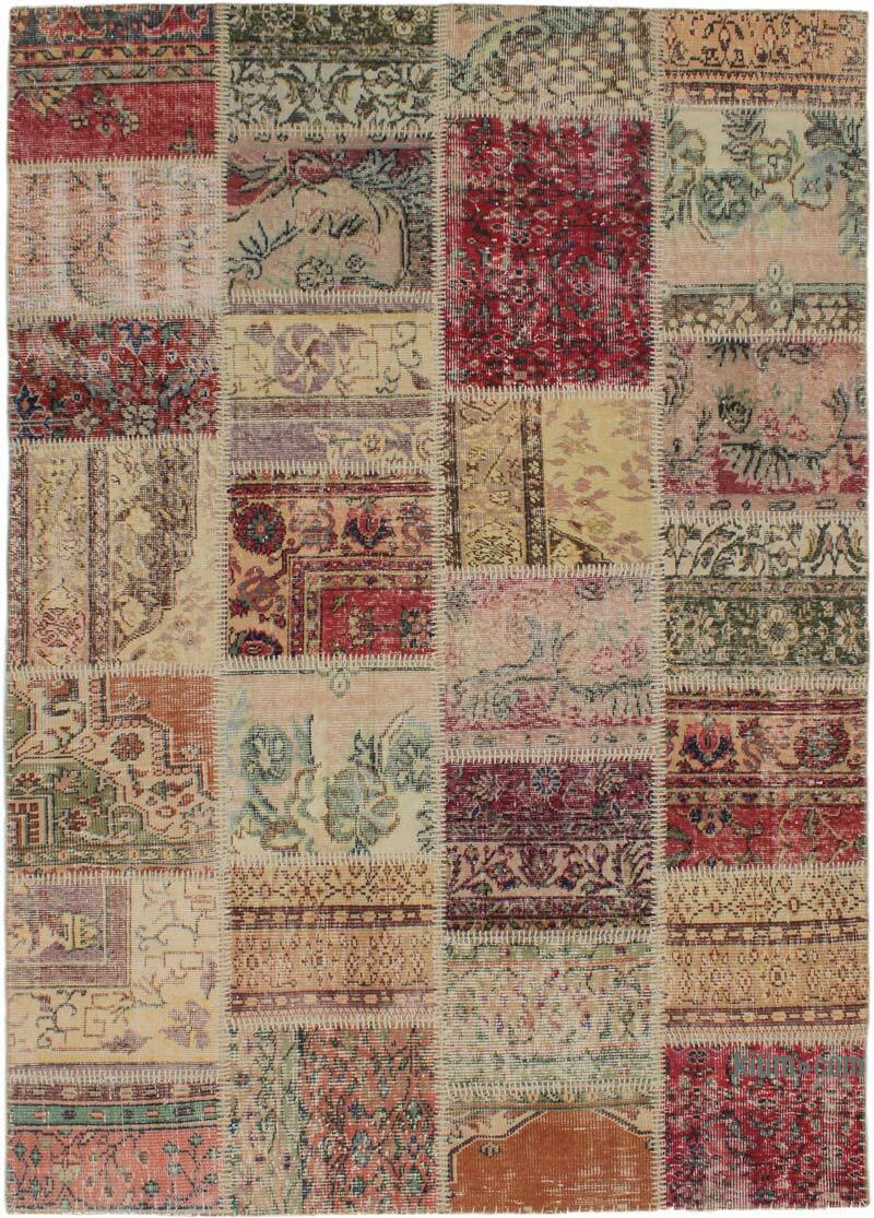 Patchwork Hand-Knotted Turkish Rug - 5' 6" x 7' 10" (66" x 94") - K0076515