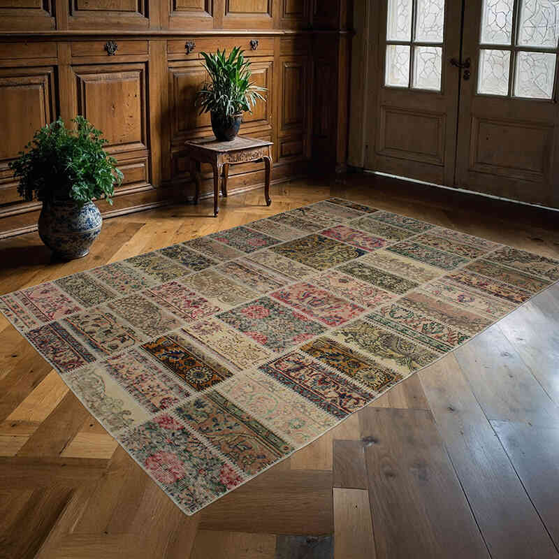 Patchwork Hand-Knotted Turkish Rug - 5' 6" x 8' 2" (66" x 98") - K0076519