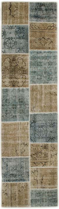 Patchwork Hand-Knotted Turkish Runner - 2' 8" x 9' 10" (32" x 118")