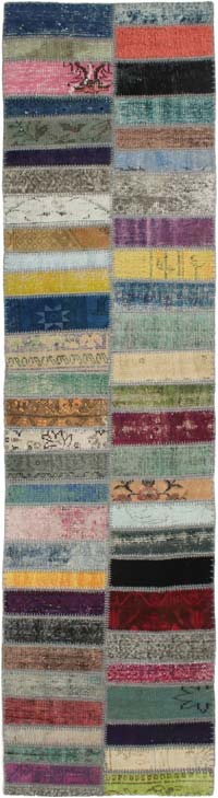 Patchwork Hand-Knotted Turkish Runner - 2' 7" x 10' 4" (31" x 124")