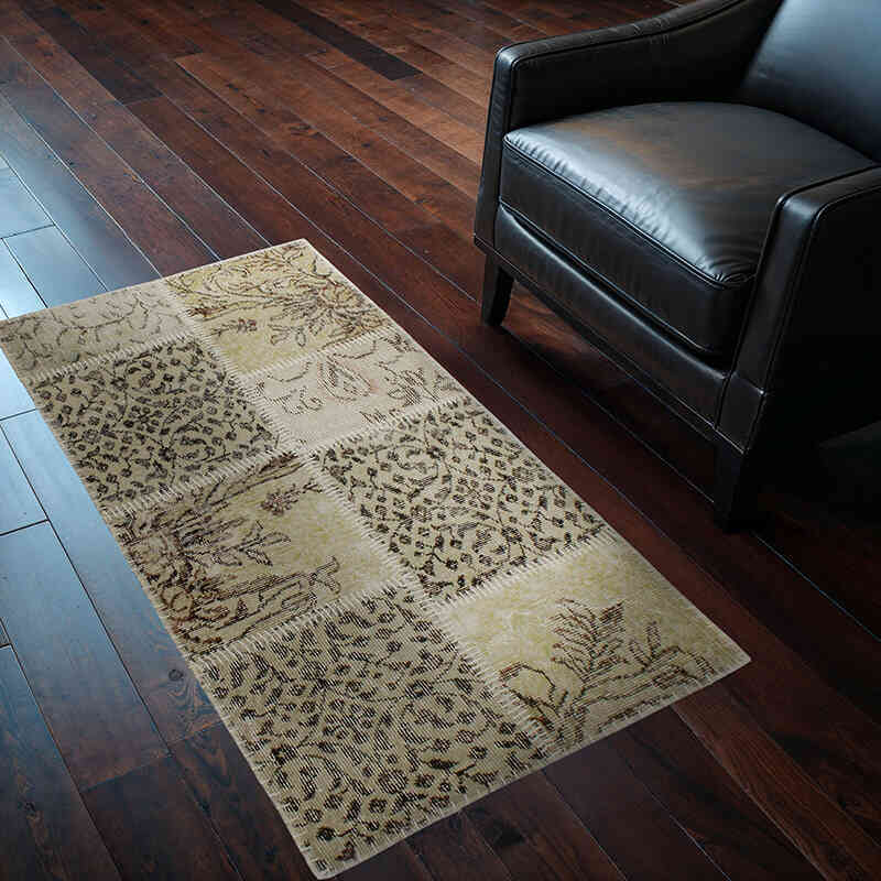 Patchwork Hand-Knotted Turkish Rug - 2' 4" x 4' 3" (28" x 51") - K0076533