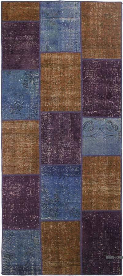 Patchwork Hand-Knotted Turkish Runner - 3' 7" x 8' 2" (43" x 98")