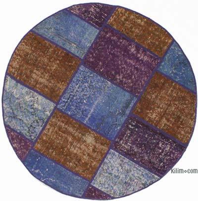 Yuvarlak Boyalı Patchwork Halı - 110 cm x 110 cm