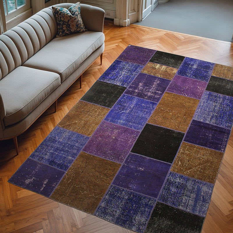 Patchwork Hand-Knotted Turkish Rug - 6' 7" x 10'  (79" x 120") - K0076542