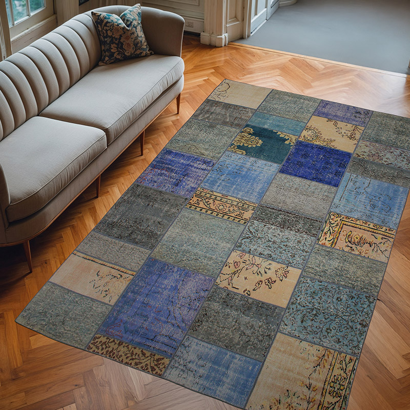 Patchwork Hand-Knotted Turkish Rug - 6' 4" x 10' 2" (76" x 122") - K0076546