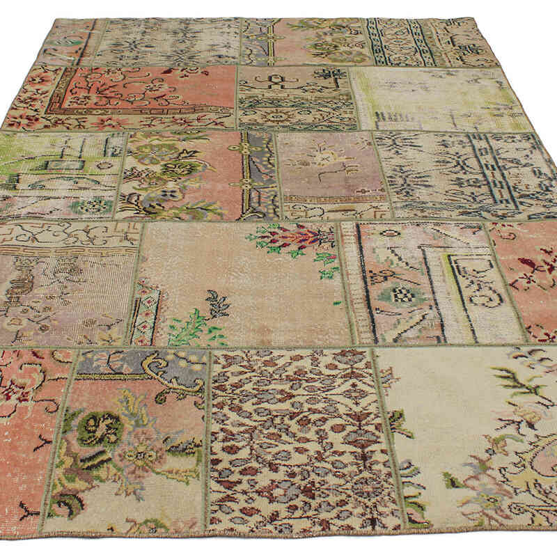 Patchwork Hand-Knotted Turkish Rug - 5' 6" x 8' 8" (66" x 104") - K0076547