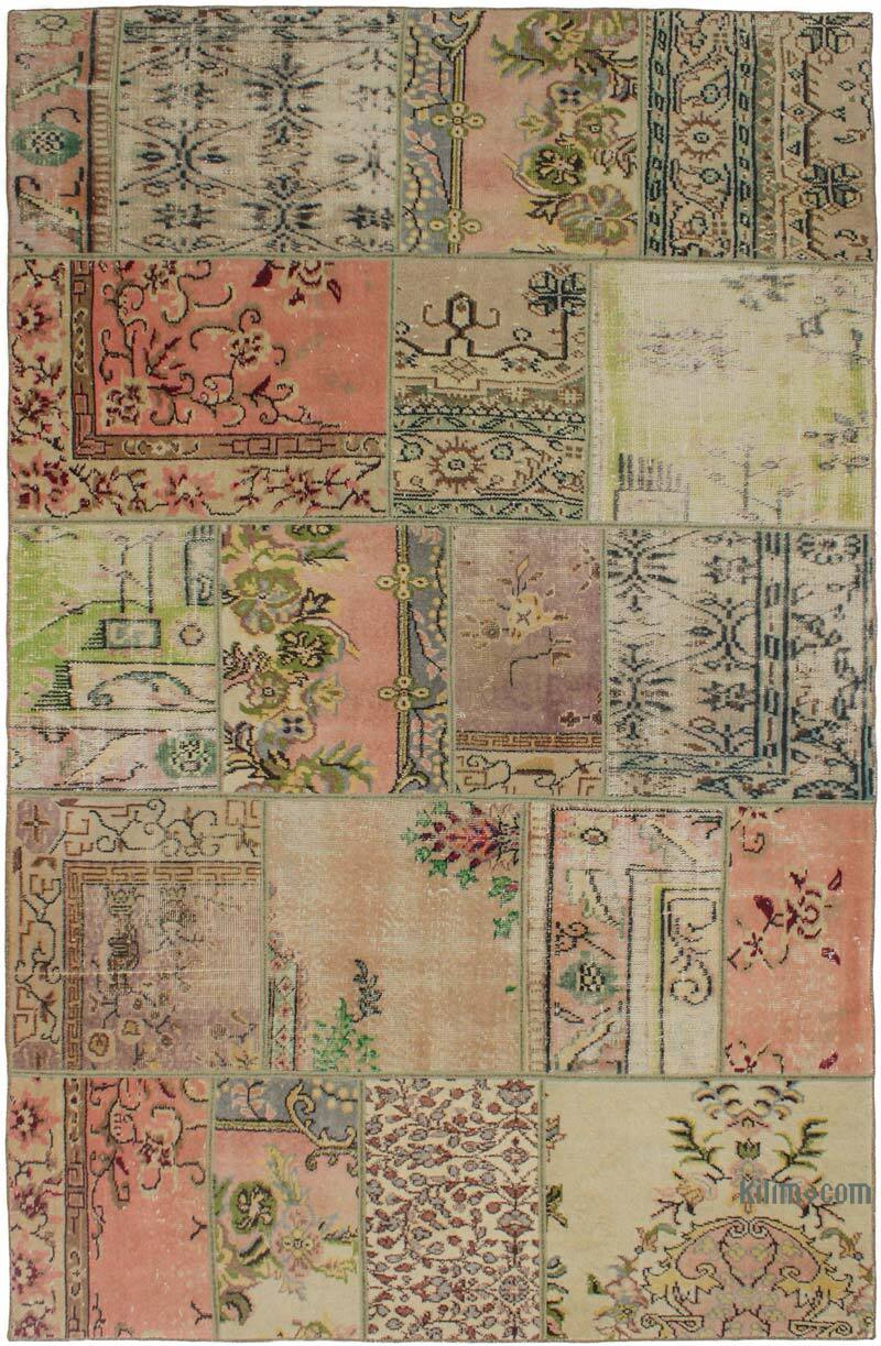 Patchwork Hand-Knotted Turkish Rug - 5' 6" x 8' 8" (66" x 104") - K0076547