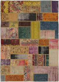 Patchwork Hand-Knotted Turkish Rug - 5' 5" x 7' 7" (65" x 91")