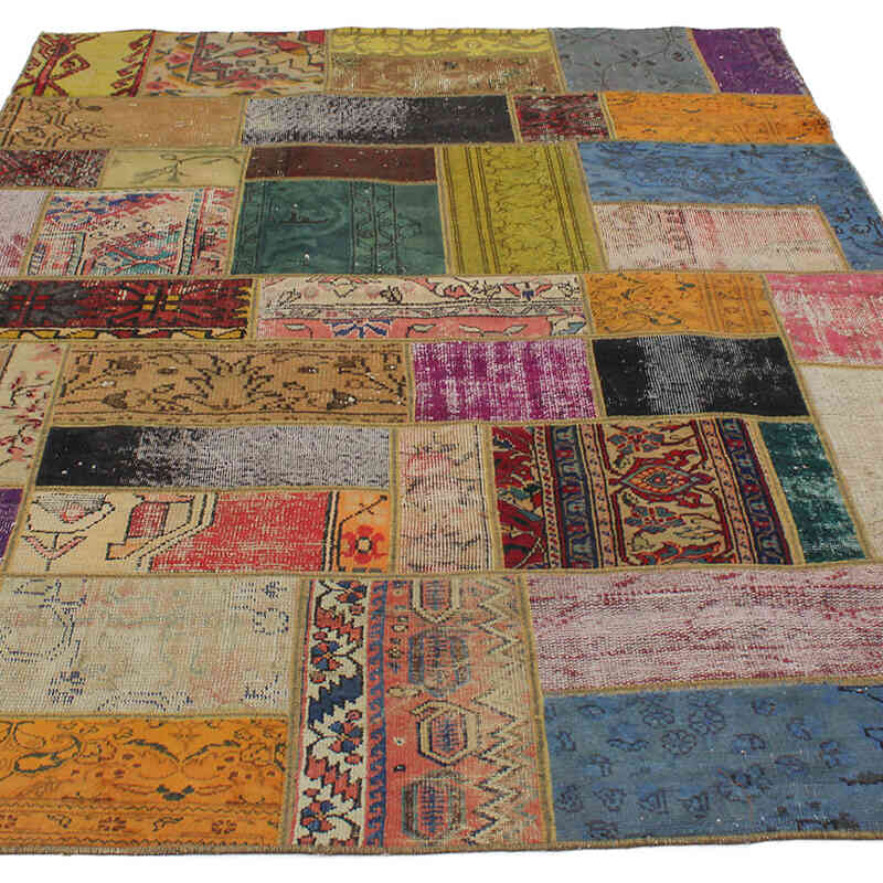 Patchwork Hand-Knotted Turkish Rug - 5' 5" x 7' 7" (65" x 91") - K0076549