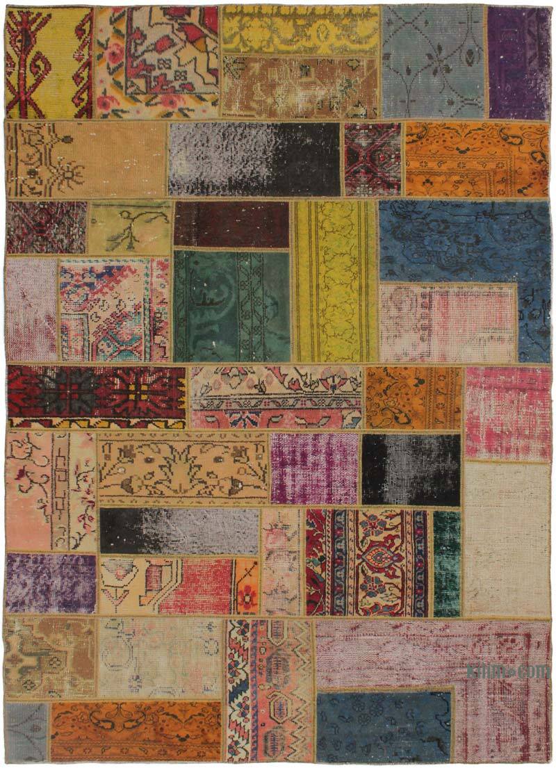 Patchwork Hand-Knotted Turkish Rug - 5' 5" x 7' 7" (65" x 91") - K0076549