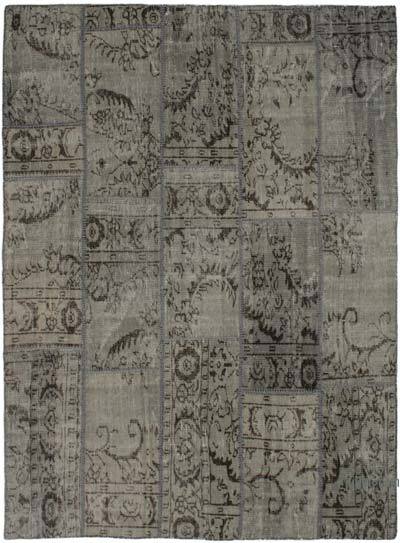 Patchwork Hand-Knotted Turkish Rug - 5' 7" x 7' 9" (67" x 93")
