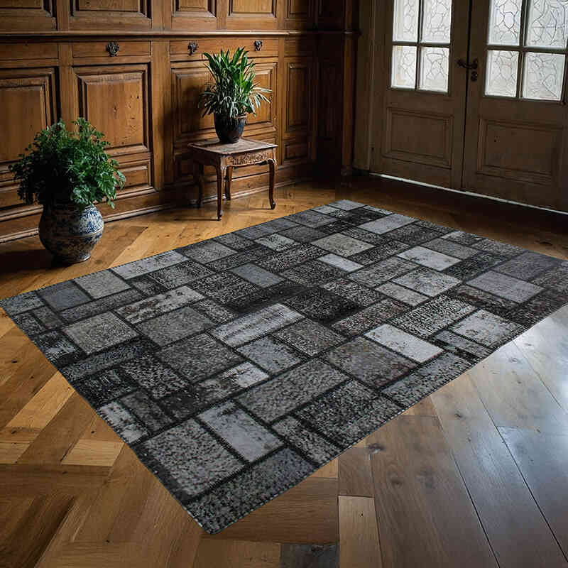 Patchwork Hand-Knotted Turkish Rug - 5' 8" x 7' 10" (68" x 94") - K0076555