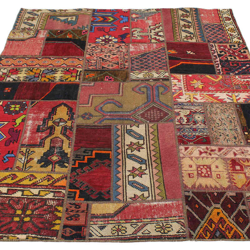 Patchwork Hand-Knotted Turkish Rug - 4' 10" x 6' 4" (58" x 76") - K0076559