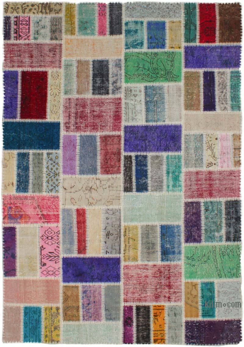 Patchwork Hand-Knotted Turkish Rug - 5' 6" x 7' 11" (66" x 95") - K0076572