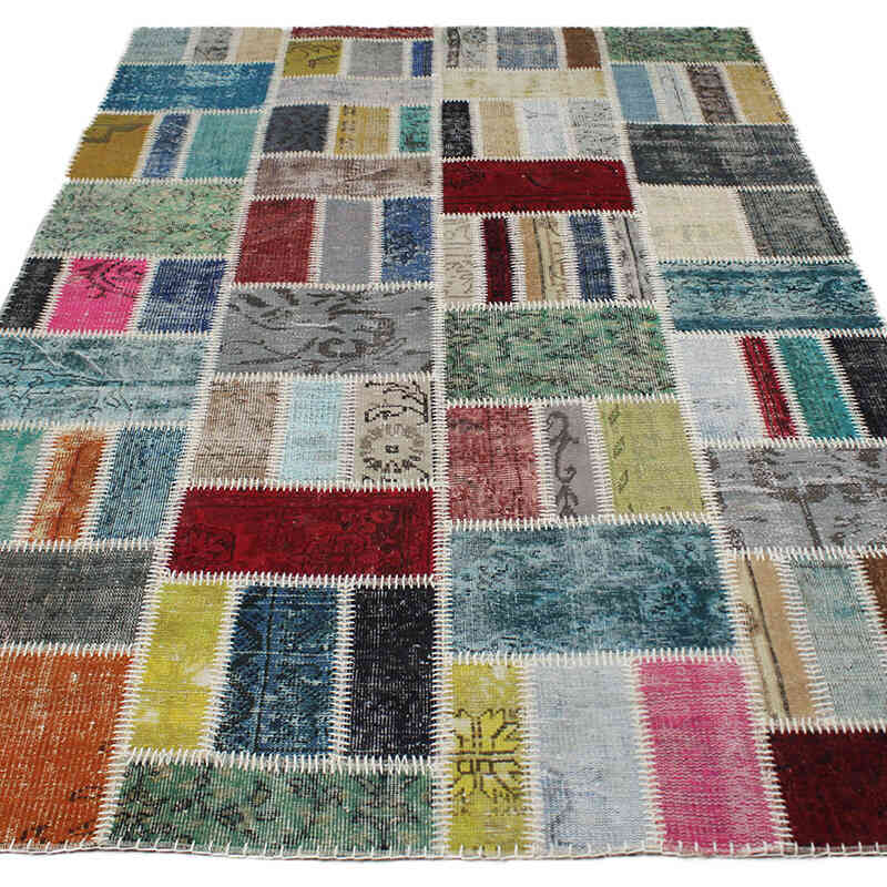 Patchwork Hand-Knotted Turkish Rug - 5' 4" x 8'  (64" x 96") - K0076573