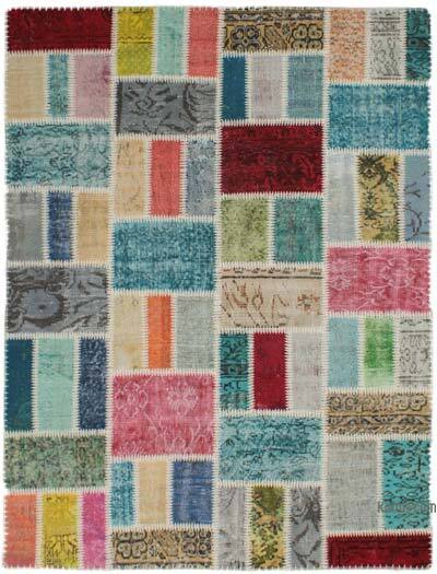 Patchwork Hand-Knotted Turkish Rug - 4' 11" x 6' 7" (59" x 79")