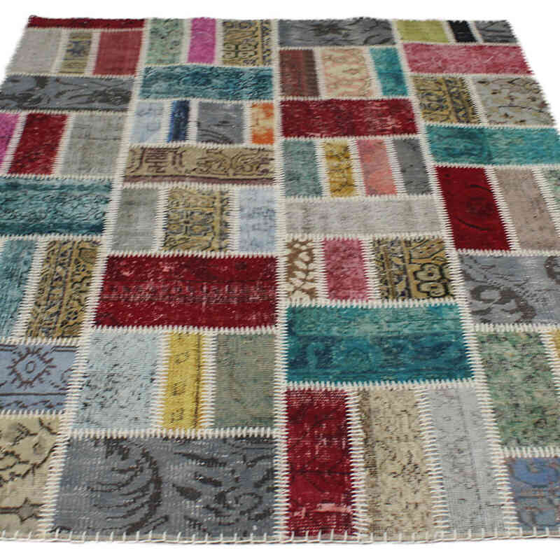 Patchwork Hand-Knotted Turkish Rug - 4' 11" x 6' 8" (59" x 80") - K0076578