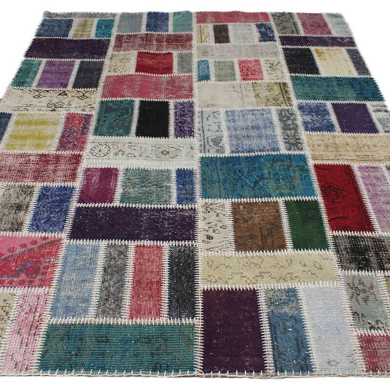 Patchwork Hand-Knotted Turkish Rug - 5' 5" x 8'  (65" x 96") - K0076579