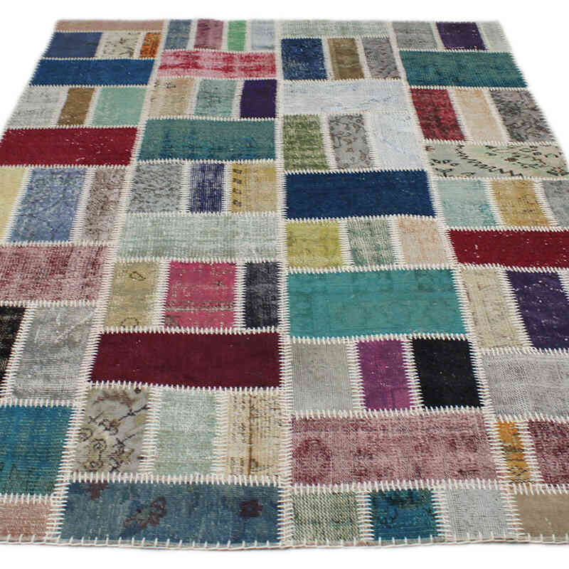 Patchwork Hand-Knotted Turkish Rug - 5' 5" x 7' 10" (65" x 94") - K0076582