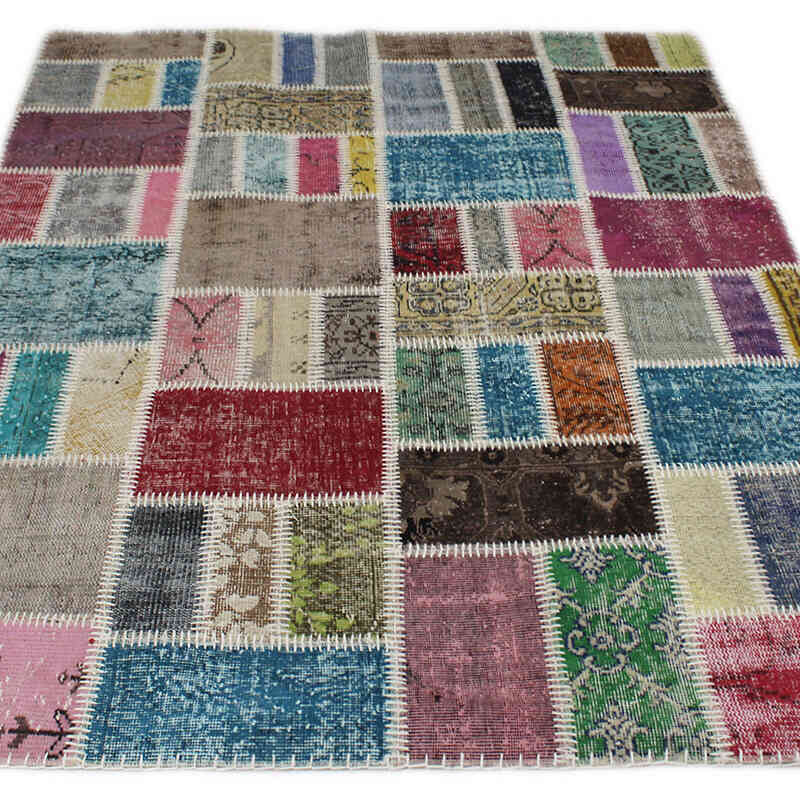 Patchwork Hand-Knotted Turkish Rug - 4' 11" x 6' 8" (59" x 80") - K0076583
