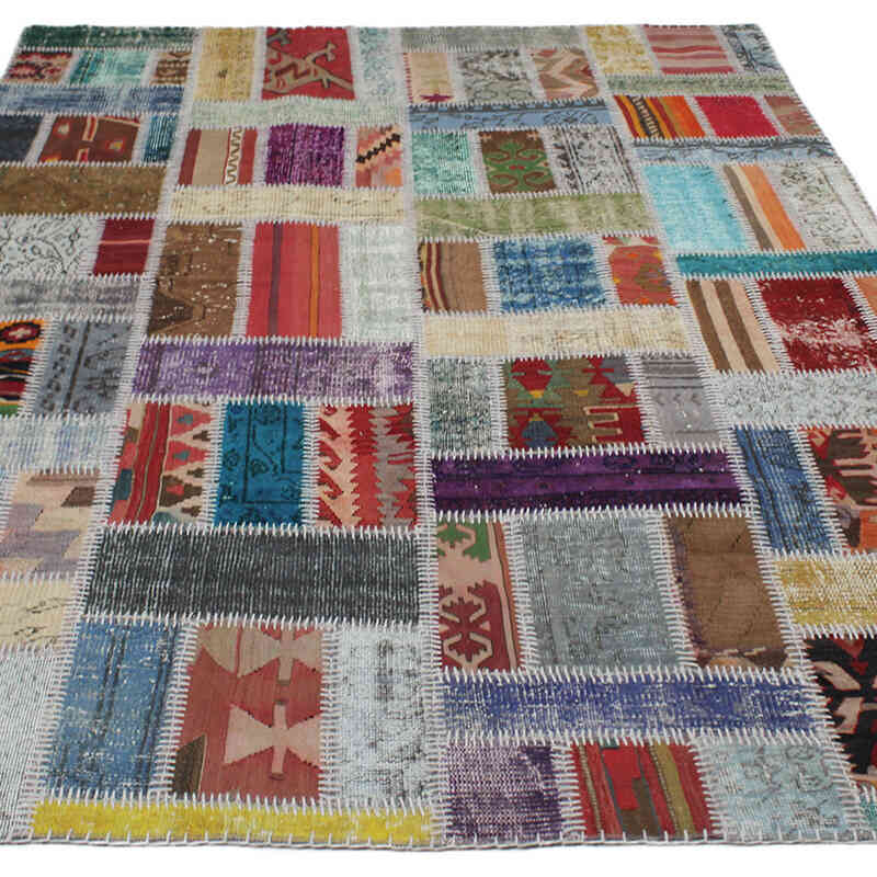 Patchwork Hand-Knotted Turkish Rug - 5' 9" x 7' 10" (69" x 94") - K0076592