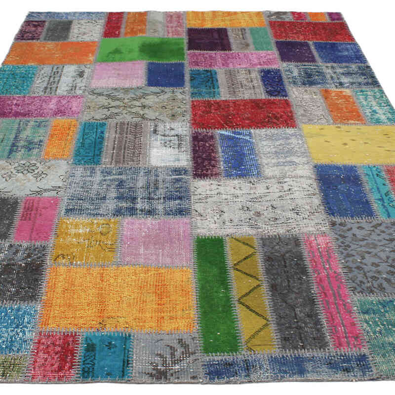 Patchwork Hand-Knotted Turkish Rug - 5' 7" x 8'  (67" x 96") - K0076594