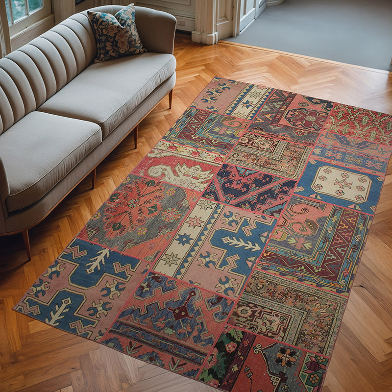 Patchwork Hand-Knotted Turkish Rug - 5' 9" x 9' 6" (69" x 114") - K0076603