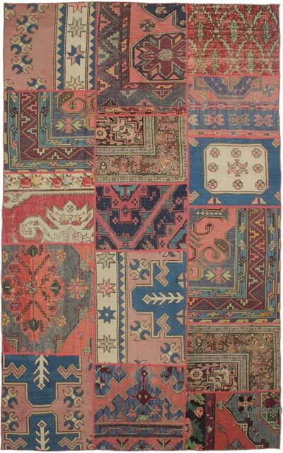 Patchwork Hand-Knotted Turkish Rug - 5' 9" x 9' 6" (69" x 114")