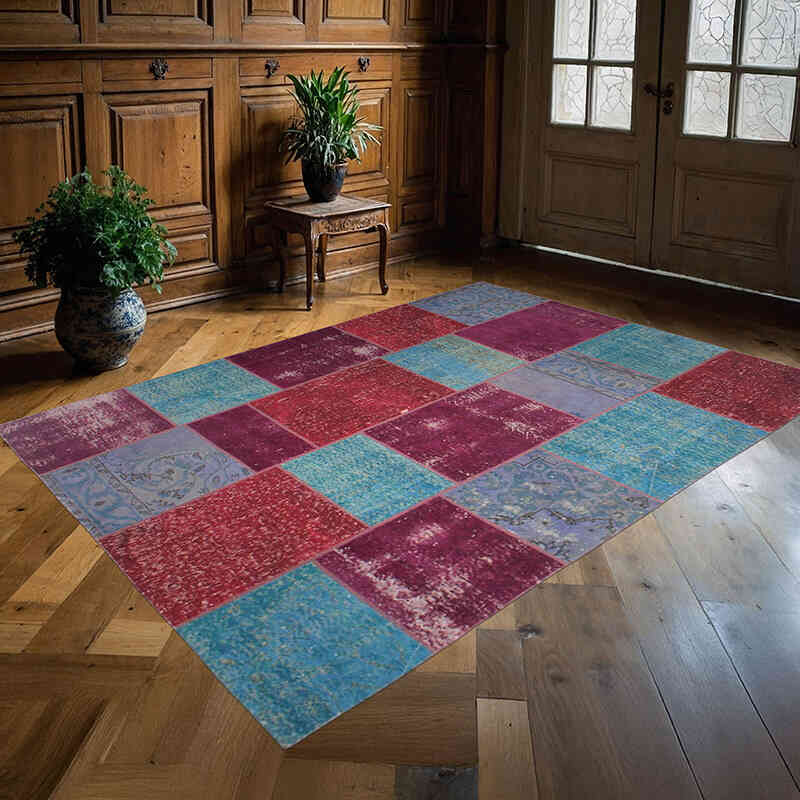 Patchwork Hand-Knotted Turkish Rug - 5' 8" x 8'  (68" x 96") - K0076609