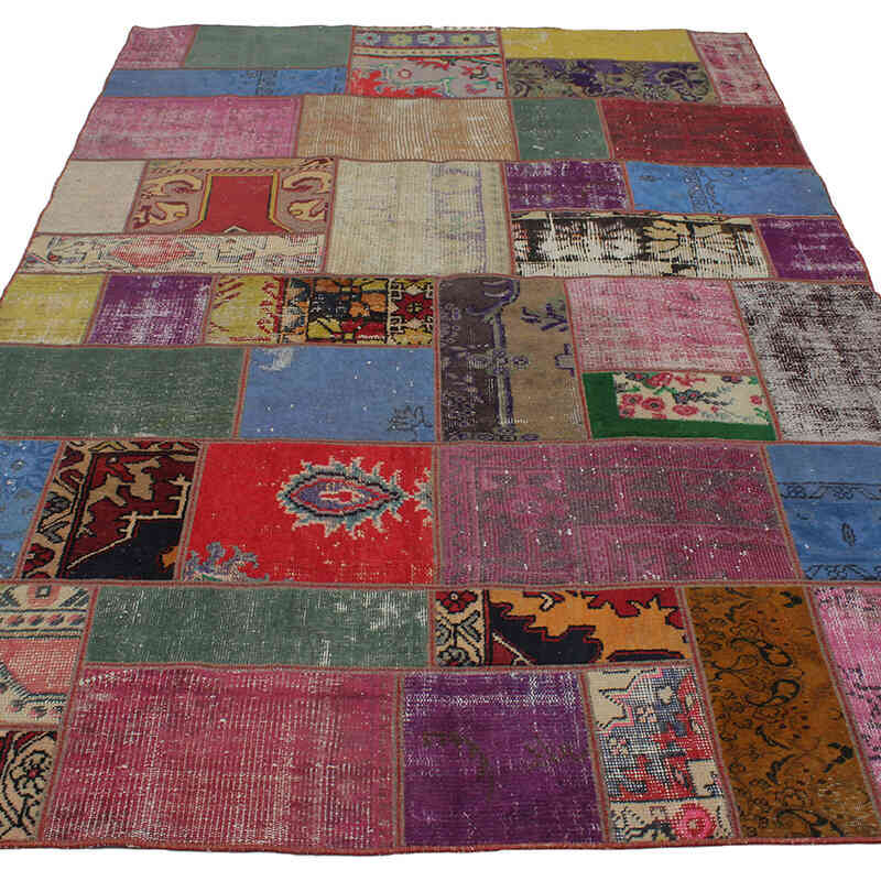 Patchwork Hand-Knotted Turkish Rug - 5' 8" x 8' 6" (68" x 102") - K0076613
