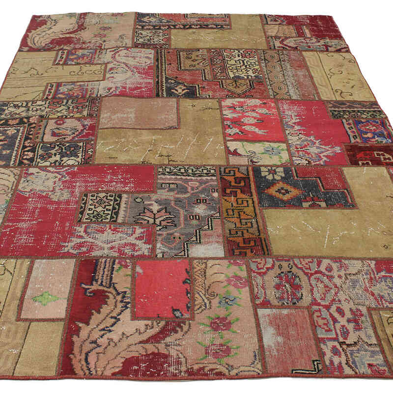 Patchwork Hand-Knotted Turkish Rug - 5' 7" x 8'  (67" x 96") - K0076614