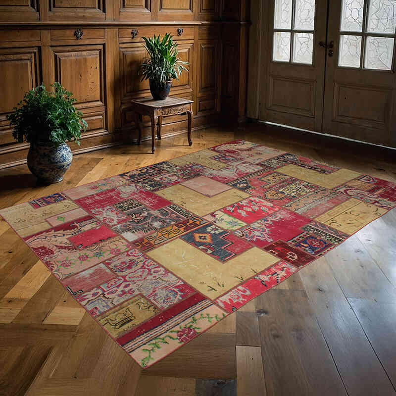 Patchwork Hand-Knotted Turkish Rug - 5' 7" x 8'  (67" x 96") - K0076614